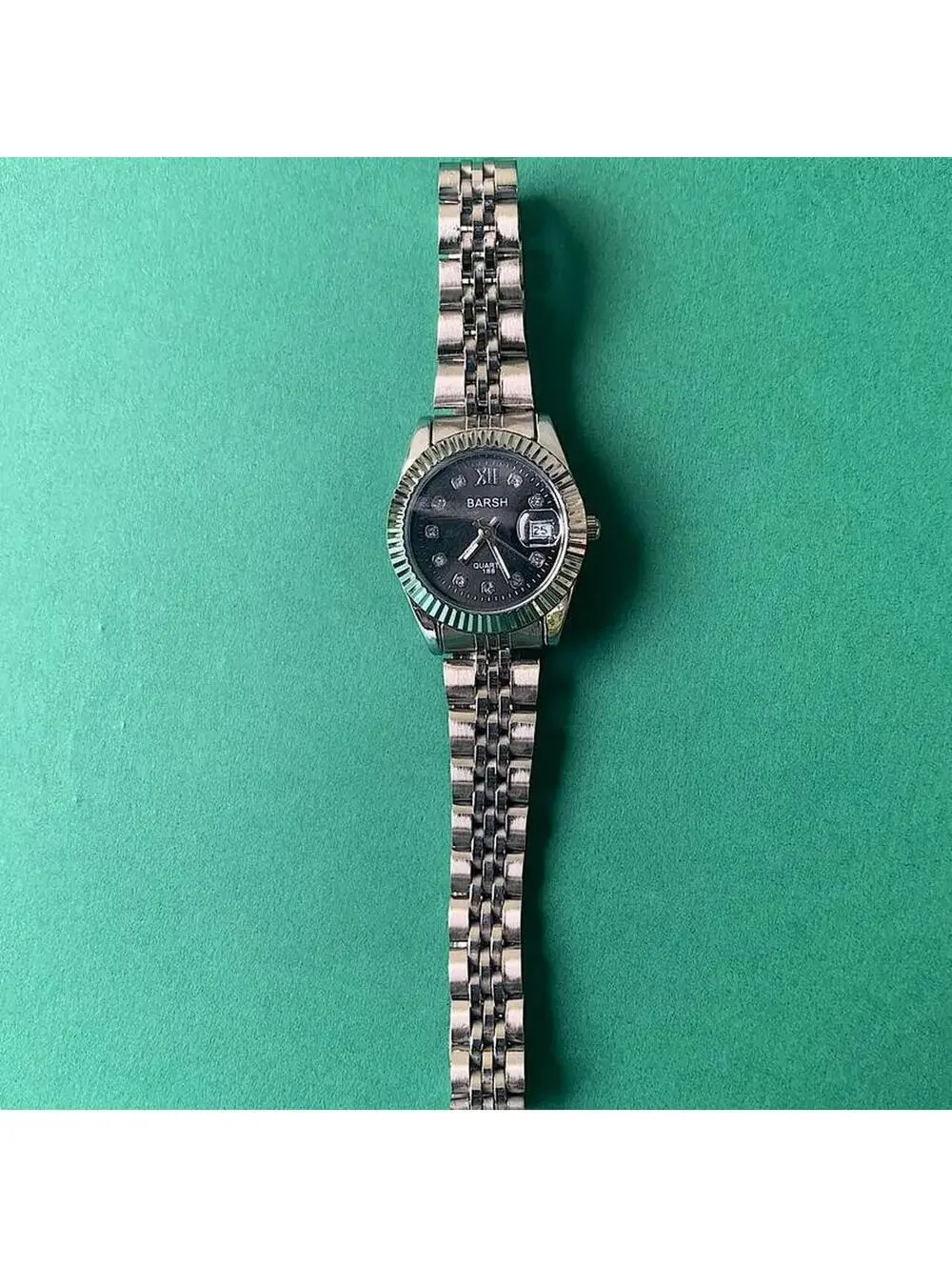 Classy Y2K Style Silver and Black Watch with Diamond Accents